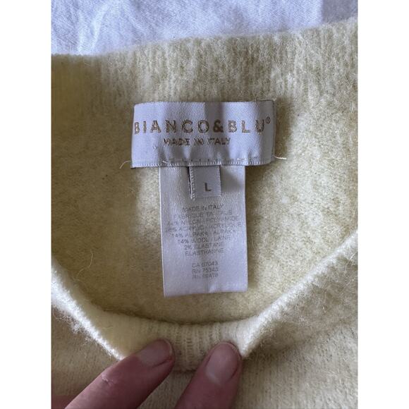 Bianco & Blu Women's Large Wool Yellow Sweater Cropped Sleeve Italy Spring - Picture 2 of 7